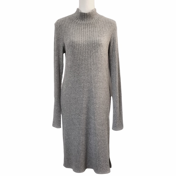 ARITZIA WILFRED FREE MARIE LIGHT GREY MOCK NECK LONG SLEEVE KNIT SWEATER DRESS - Picture 2 of 10